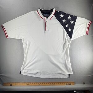 Vintage Y2K American Flag Polo Shirt Unisex 2XL White Patriot Stars USA Freedom